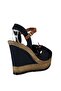 Navy Blue Women's Wedge Heeled Shoes 9674071005 - 4