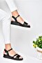 P674300709 Black Wedge Heeled Daily Women's Sandals - 4