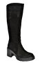 R654047702 Black Genuine Leather Suede Thick Heeled Women's Boots - 6