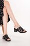 Women's Genuine Leather Short Heeled Daily Slippers Iz.12131 Black