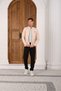 Beige Men's Luxe Tracksuit Set Comfortable Fit with Cuffed Minimal Logo - 2