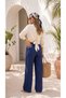 Women's Navy Blue Stylish High Waist Palazzo Linen Muslin Comfort Pants Wide Leg - 4