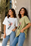 2-Pack Light Green and White Short Sleeve Cotton Combed T-Shirt Blouse Relaxed Fit Printed Flowy Summer Wear