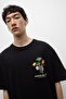 Sooner or Later Written Tulip Design Printed Oversize Black Men's T-Shirt - 2