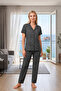 Women's Short Sleeve Viscose Leopard Patterned Buttoned Pajama Set |   Stylish and Elegant Model 78- - 2