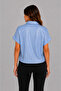 Women's Satin Look Striped Short Sleeve Shirt - Blue - 2
