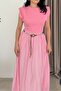 Pink, Cotton, Garnish, and Leather Belt Dress 0103 - 2