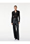 Mock Neck Lace Blouse with Long Sleeves and Half Zipper Detail