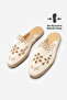 Women's Linen Embroidered Patterned Closed-Front Jute Espadrille Slippers Talune Ecru Linen