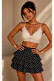 Black Polka Dot High Waist Crinkled Fabric Ruffle Mini Shorts Skirt Gg88000