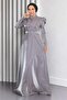 Draped Chest Evening Dress Gray 19124