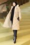 Zippered Waist Lace-Up Quilted Coat Beige 19283 - 3