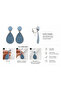Denim (Jeans) Drop Clip Earrings – Blue Dangle, Silver Tone Framed - 6