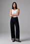 Women's High Waist Wide Leg Folded Hem Navy Blue Jean Trousers