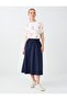 Navy Blue 100% Cotton Regular Waist Comfortable Cut Midi Skirt