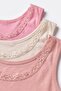 Girl's 3-Piece 100% Cotton Undershirt with Ribbed Thick Straps and Lace Detail, Anti-Sweat, Natural Structure (8018-3) - 3