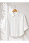 Linen Look Retro Model Loose Short Sleeve Shirt Women's Snow White