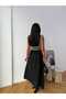 Women's Black-White Striped Belt Detailed Padded Summer Dress - 7