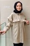 Ruffle Detailed Front Snap Button Cashmere Jacket - 2