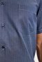 Men's Regular Fit Classic Cut Cotton Short Sleeve Dobby Navy Blue Shirt - 7