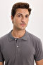 Men's slim fit 100% cotton short sleeve polo collar anthracite t-shirt - 6