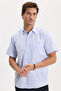Men's Regular Fit Classic Cut Cotton Short Sleeve Dobby Blue Shirt - 3