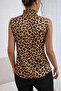 Women's Sleeveless Turtleneck Patterned Single Jersey Blouse - 3