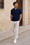 Navy Blue 100% Cotton Piped Half-Zip Polo Neck Knitwear T-Shirt - 5