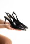 Women's Black Wrinkled Open-Back Pointed Mirror Stone Heel Thin Heeled Quality Shoes - Comfortable Heels