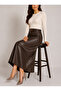 Women's Belt Detailed Maxi Size Bol Brown Leather Skirt - 2