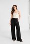 Women's Black Loose Cut Wide Leg Linen Trousers with Elastic Waist
