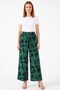 Women's Black Green Abstract Patterned Atlas Wide Leg Pants