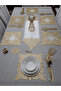 1 Runner(99X32)/6 A.Serving Utensils/6 B.Placemats/6 Spoon Holders/19 Pieces/Velvet Food Presentation Set/For 6 People