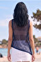 Women's Navy Blue Sequined Asymmetrical Cut Boat Neck Blouse - 2