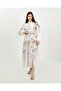 Cream Lavinya Floral Patterned Belted Long Sleeve Dress Tns-9001