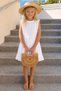 Girl's Eloise Linen Sleeveless Ruffle Lace Detailed Dress Buckle Set October 29 Show Outfit - 7