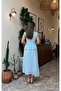 Lined Long Dress with Elastic Waist Belt Detail - 5