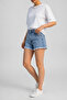 Women's Ice Blue Light Blue Snow Wash Tasseled Denim Shorts - 2