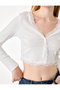 Viscose Blend V-Neck Long Sleeve Buttoned Lace Detailed Crop T-Shirt - 5
