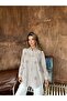 Women's Striped Fabric Front Embroidered Beading Oversized Shirt - 5