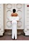 Flexible Scuba Fabric Strapless Draped Sleeve Stone and Tulle Detailed Evening Dress 583336 White - 4
