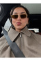 Rectangle Design Gold Frame Brown Glass Vintage Women's Sunglasses - 3