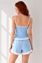 Blue Women's Ruffle Detailed Strappy Shorts Pajama Set - 3