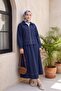 Denim Suit with Front Zipper and Double Pockets - Dark Navy Blue - 5