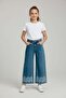 Flower Embroidered Girl's Pants with Adjustable Waist - 2