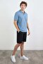 Striped Waffle Fabric Polo Neck T-Shirt - 2