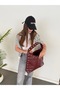 Women's Burgundy Large Size Shoulder Bag with Staple Detail, Soft Leather Look, Suitable for Daily University and Office Use, Hobo Bag - 3