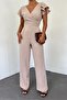 Zipper Detailed Ruffle Jumpsuit - Light Mink - 4