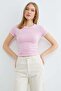 Basic Crew Neck Piped Crop T-Shirt - 5