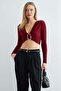 Draped Buckled Shoulder Shoulder Pad Piece Crop Blouse